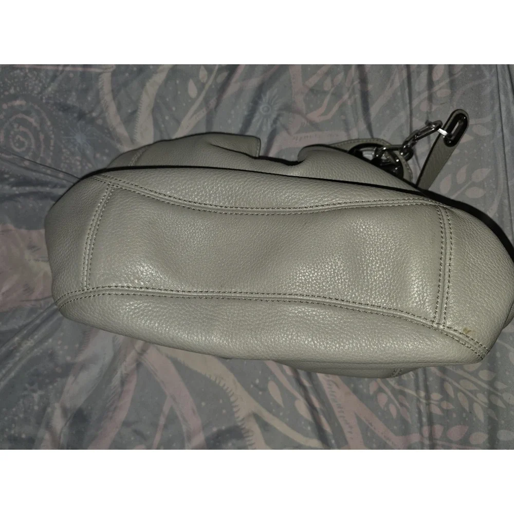 Michael Kors Fulton Hobo Shoulder Bag Gray Pebbled Leather Silver MK Logo Charm